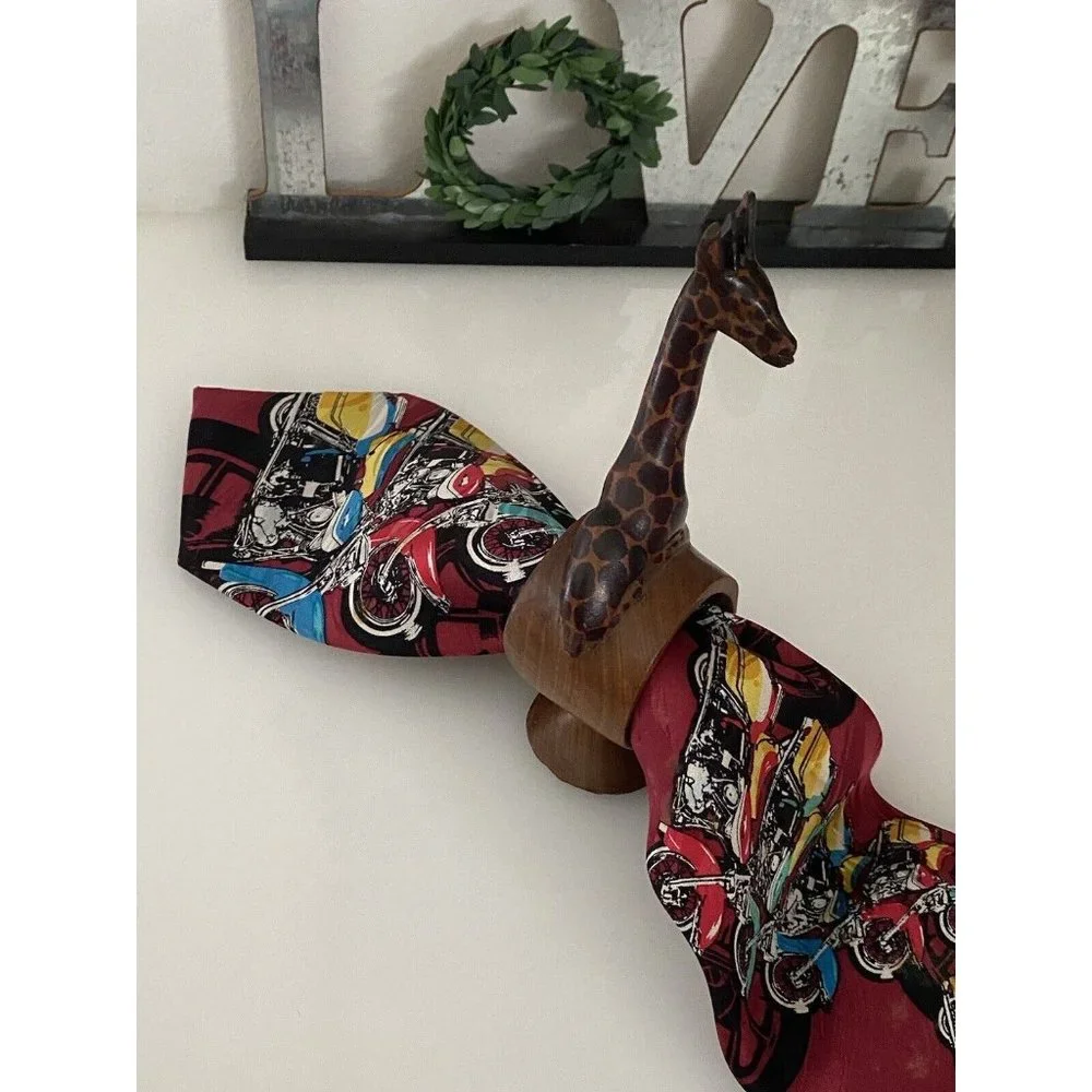 Set of 4 Hand Carved Napkin Rings African Safari Jungle Animal Teak Wood Vintage
